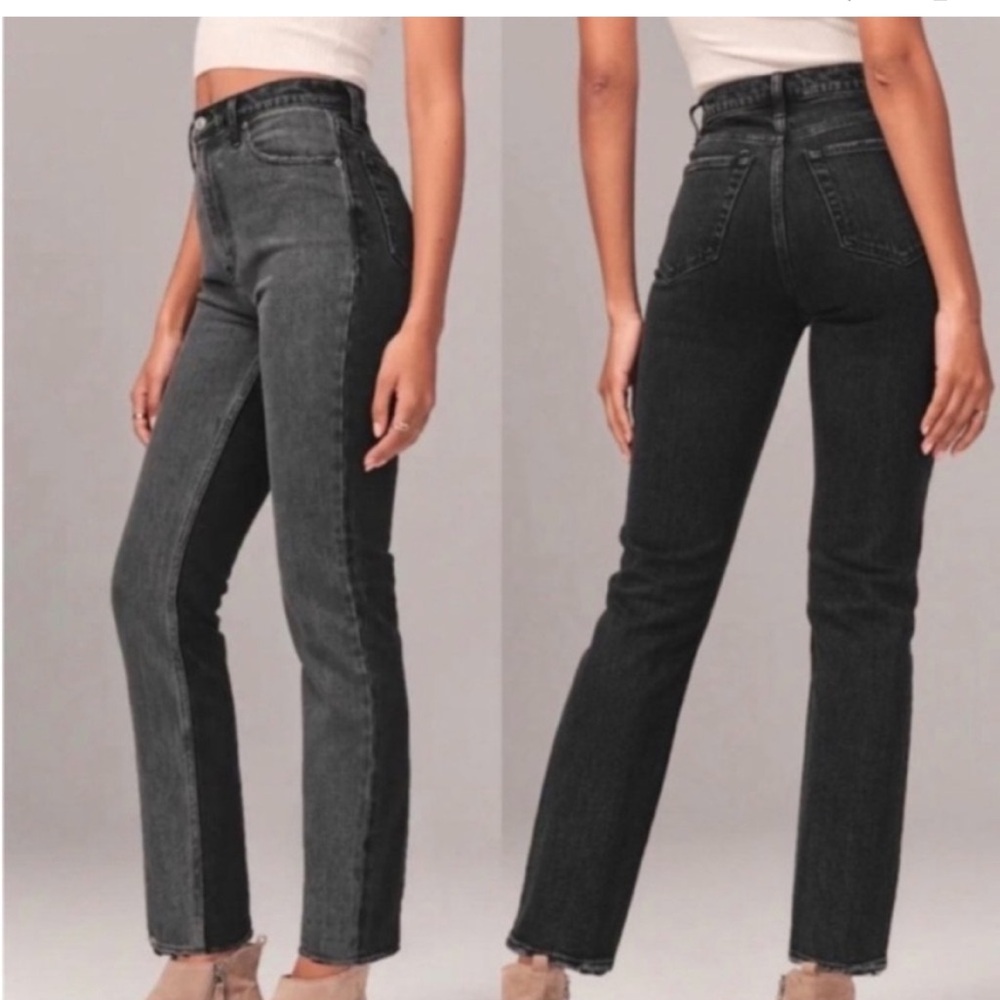 Abercrombie & Fitch The Ankle Straight Ultra High Rise Two Tone Black Jeans